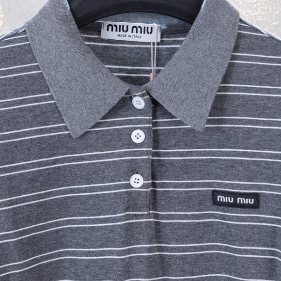 Miu Miu grey striped small logo long-sleeved T-shirt - Picture 3 of 7